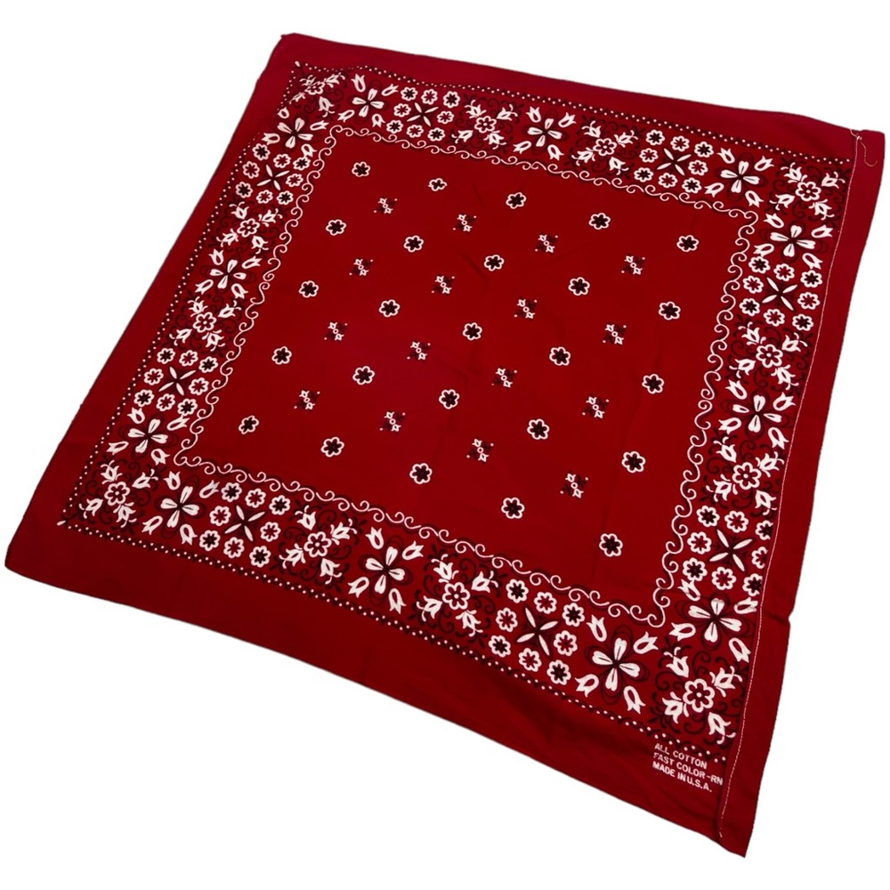 Vintage Bandana Red Cotton RN13960 Fast Color Western Paris Accessories Curtain